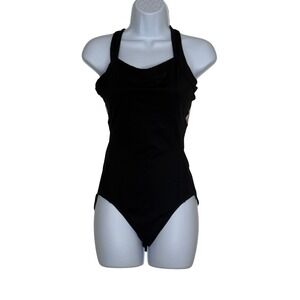 Black Floral Mesh Halter Neck One‎ Piece Swimsuit Women's Size L